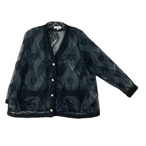 NWOT JOVONNA Blazer S Sheer Lace Crochet Heart Diamond Pearl Button Black